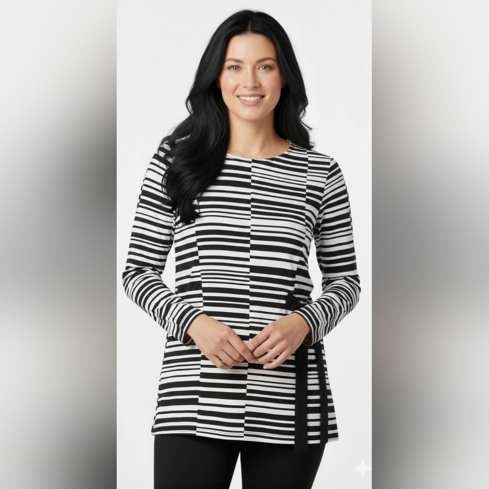 Calvin Klein Monochrome Striped Long Sleeve Top XS